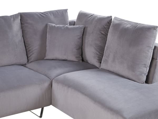 Hjørnesofa Grå Kordfløyel Stoffputer Metall Svart Ben Retro Design Pute Ryggstøtte