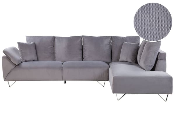 Hjørnesofa Grå Kordfløyel Stoffputer Metall Svart Ben Retro Design Pute Ryggstøtte
