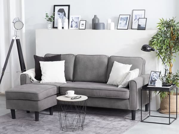 3-seter sofa Lysegrå Polstret Treben Med fotskammel Stuesofa Moderne Elegant