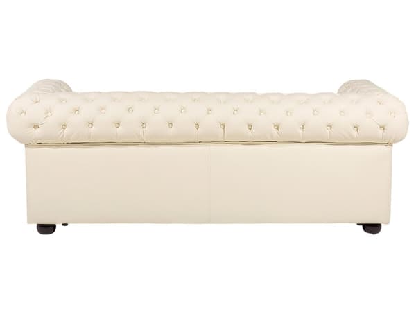 Chesterfield Sofa Beige Ekte Skinn 3-seter Bredt Tykt Polstret Knapptufted Kuskinn Venetiansk Barokkstil Stue Dekorasjon