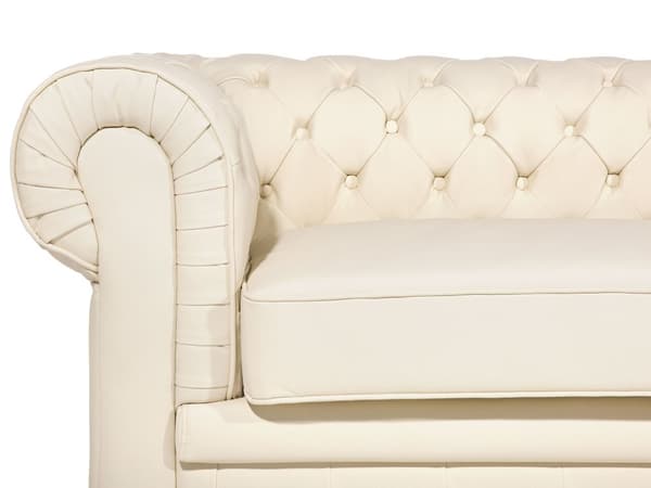 Chesterfield Sofa Beige Ekte Skinn 3-seter Bredt Tykt Polstret Knapptufted Kuskinn Venetiansk Barokkstil Stue Dekorasjon