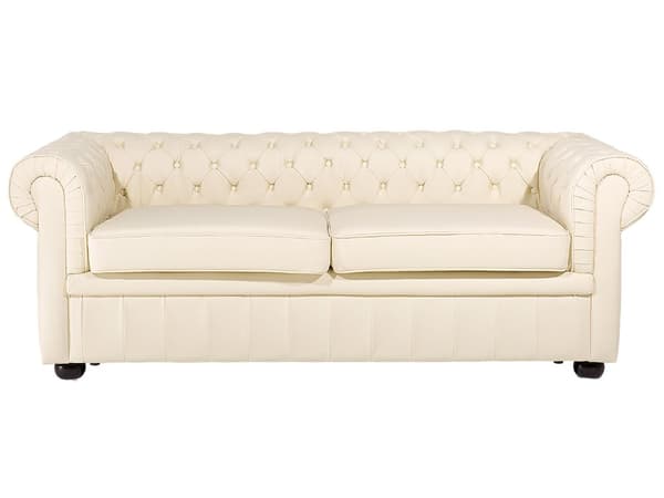 Chesterfield Sofa Beige Ekte Skinn 3-seter Bredt Tykt Polstret Knapptufted Kuskinn Venetiansk Barokkstil Stue Dekorasjon