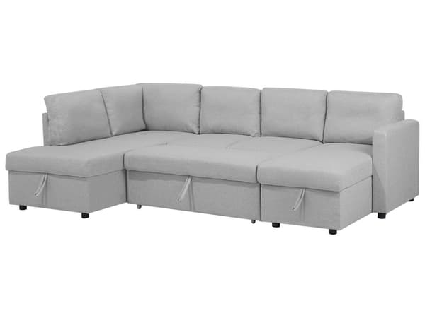 Hjørnesofa Lysegrått Stoff Moderne Stue U-formet 5-seter med Oppbevaring Sjeselonger
