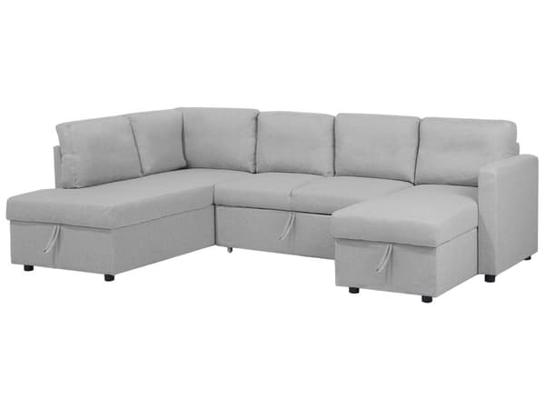 Hjørnesofa Lysegrått Stoff Moderne Stue U-formet 5-seter med Oppbevaring Sjeselonger