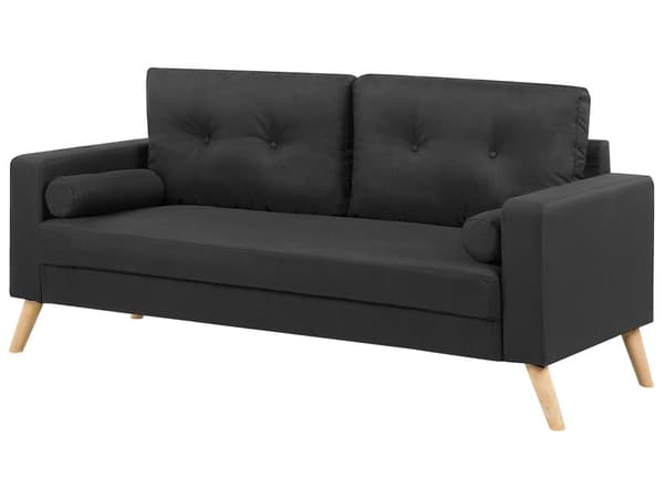 Stoffsofa Svart Stoffkledning 2-seters Knappepuffet Sofa med 2 Puffer
