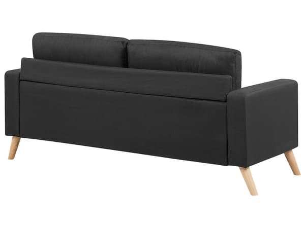 Stoffsofa Svart Stoffkledning 2-seters Knappepuffet Sofa med 2 Puffer