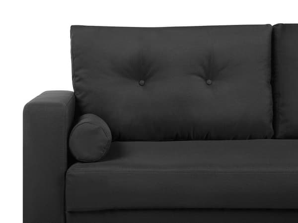 Stoffsofa Svart Stoffkledning 2-seters Knappepuffet Sofa med 2 Puffer