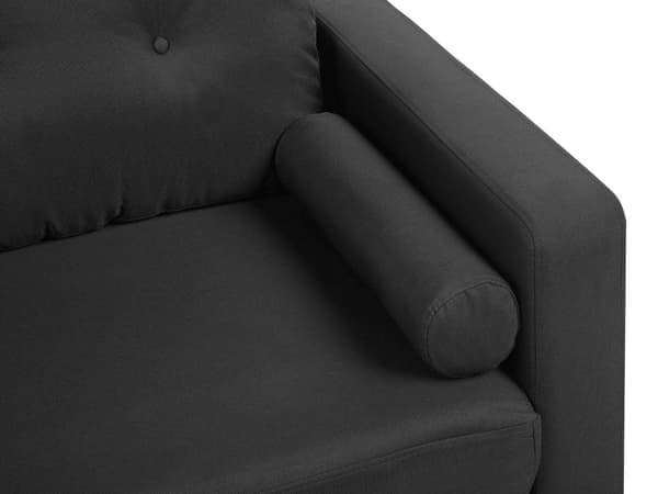 Stoffsofa Svart Stoffkledning 2-seters Knappepuffet Sofa med 2 Puffer