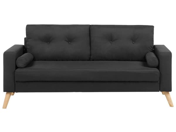 Stoffsofa Svart Stoffkledning 2-seters Knappepuffet Sofa med 2 Puffer