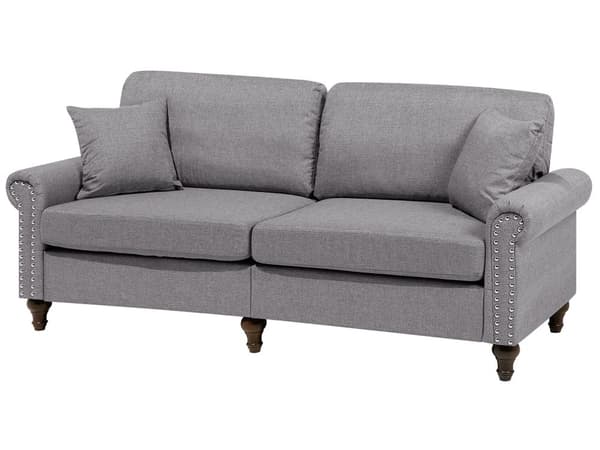 3-seters sofa i grått stoff med lav rygg i Chesterfield-stil