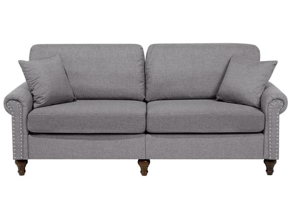 3-seters sofa i grått stoff med lav rygg i Chesterfield-stil