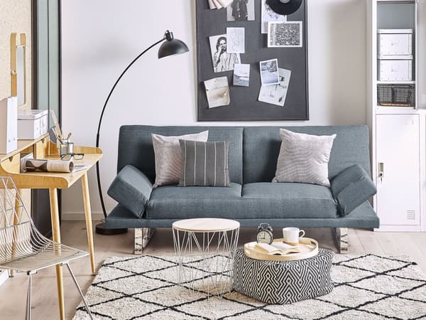 Sovesofa Mørkeblått Stofftrekk 4-seter Click Clack-mekanisme Justerbare Armlener