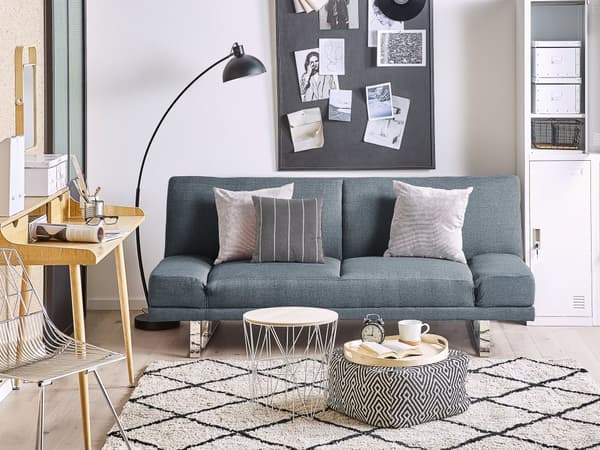 Sovesofa Mørkeblått Stofftrekk 4-seter Click Clack-mekanisme Justerbare Armlener