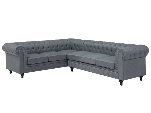 Hjørnesofa Grå Stoff Polstring 6-Seter Mørkt Tre Ben