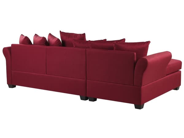 Hjørnesofa Mørkerød Polyesterstoff 3-seter Trekonstruksjon Svarte ben Sjeselong Puter med avtakbare trekk Minimalistisk stil Sofa Stue