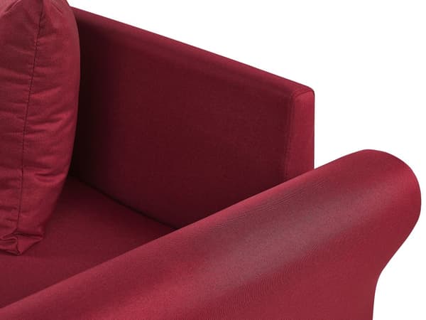 Hjørnesofa Mørkerød Polyesterstoff 3-seter Trekonstruksjon Svarte ben Sjeselong Puter med avtakbare trekk Minimalistisk stil Sofa Stue