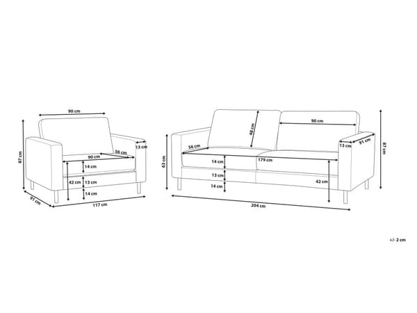 Sofasett Svart Skinn 3-seters Sofa Lenestol Minimalistisk Moderne