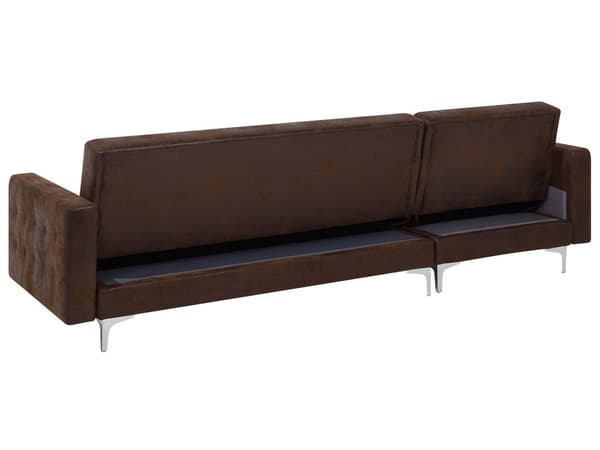 Hjørnesofa Brun Kunstskinn Tuftet Moderne L-formet Modulær 4-seter med fotskammel og sjeselong Høyrevendt