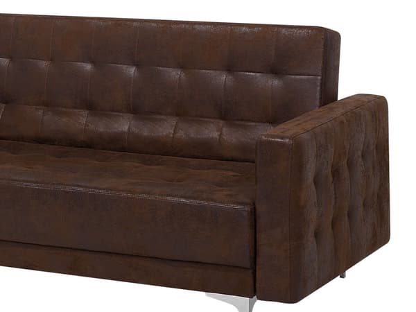 Hjørnesofa Brun Kunstskinn Tuftet Moderne L-formet Modulær 4-seter med fotskammel og sjeselong Høyrevendt