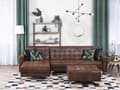 Miniatyrbilde 2 av 11: Hjørnesofa Brun Kunstskinn Tuftet Moderne L-formet Modulær 4-seter med fotskammel og sjeselong Høyrevendt