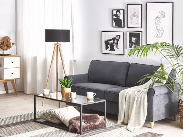 Sofa Grå Fløyelsstoff med Treramme med Pocketfjærer Stue 3-seter
