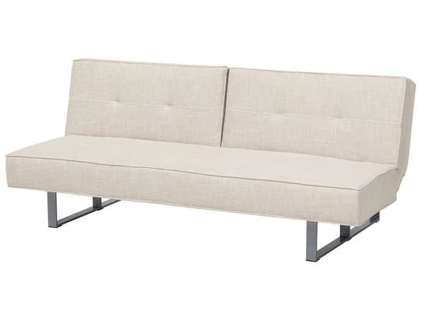 Sovesofa Beige Stoff Polstret 3-seter Justerbar ryggstøtte Seng for 2 personer Moderne