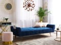 Miniatyrbilde 4 av 10: Sovesofa Blå Fløyel 3-seter Metallben Polstret Rygg Tuftet Moderne
