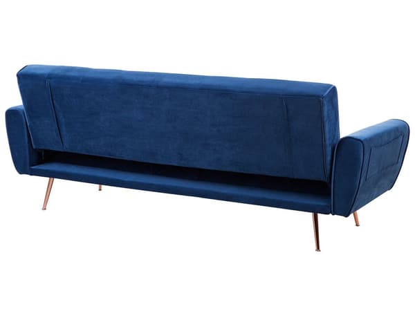 Sovesofa Blå Fløyel 3-seter Metallben Polstret Rygg Tuftet Moderne