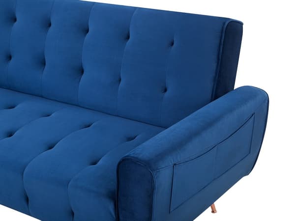 Sovesofa Blå Fløyel 3-seter Metallben Polstret Rygg Tuftet Moderne
