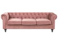 Miniatyrbilde 4 av 11: Chesterfield Stuesett Rosa Fløyel Svarte Ben 3-seters Sofa + Lenestol