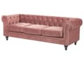Miniatyrbilde 5 av 11: Chesterfield Stuesett Rosa Fløyel Svarte Ben 3-seters Sofa + Lenestol