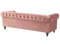 Miniatyrbilde 6 av 11: Chesterfield Stuesett Rosa Fløyel Svarte Ben 3-seters Sofa + Lenestol