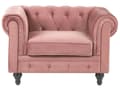 Miniatyrbilde 11 av 11: Chesterfield Stuesett Rosa Fløyel Svarte Ben 3-seters Sofa + Lenestol