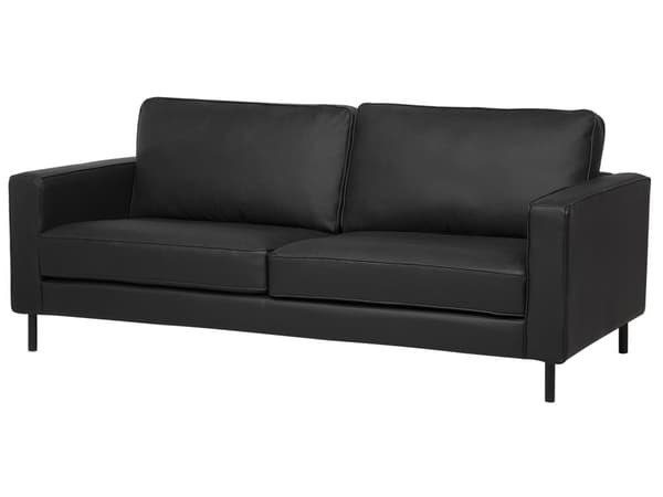 Sofa Svart Skinn med 3-seter Metallben Polstret Rygg Minimalistisk Moderne
