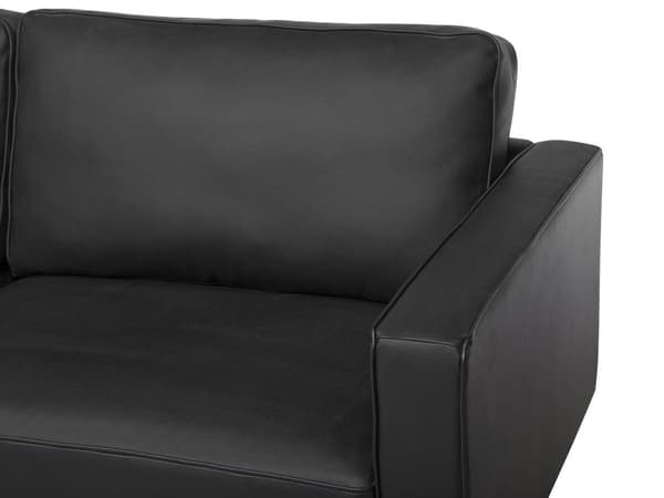 Sofa Svart Skinn med 3-seter Metallben Polstret Rygg Minimalistisk Moderne