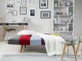 Miniatyrbilde 4 av 10: Sovesofa Grå Flerfarget lappemønster Stoff 3-seter Skumpolstring Justerbar ryggstøtte Sofa med sovefunksjon Enkeltseng Moderne stil