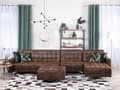 Miniatyrbilde 2 av 11: Hjørnesofa Brun Imitert skinn Tuftet Moderne L-formet Modulær 5-seter Sjeselong Venstrevendt