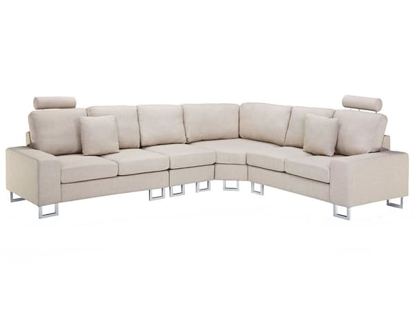 Hjørnesofa Beige Stoff 6-Seter Venstrehåndsorientering med Justerbare Nakkestøtter