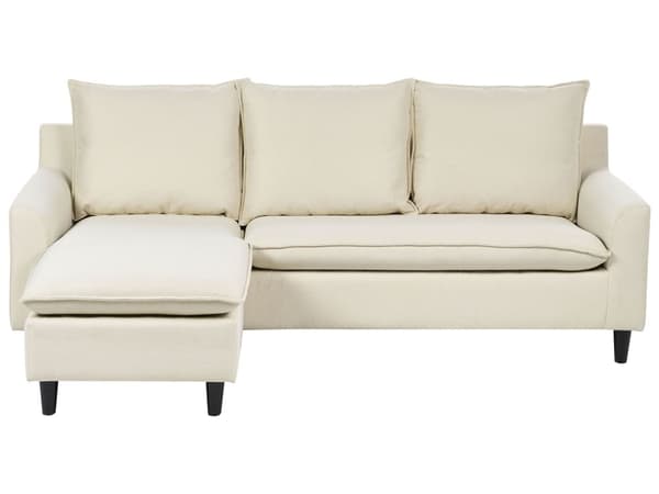 Hjørnesofa Beige Stoff Polstret 3-seter Høyrevendt Sjeselong Ryggputer Klassisk Retro Stue Innredning