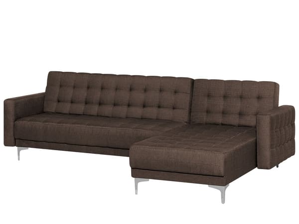 Hjørnesofa Brun Stoff Tuftet Moderne L-formet Modulær 4-seter Venstre Sjeselong