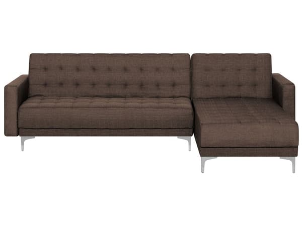 Hjørnesofa Brun Stoff Tuftet Moderne L-formet Modulær 4-seter Venstre Sjeselong