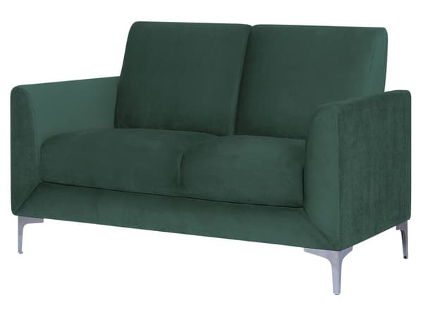 Sofa Grønn Stoff Trekk Sølv Ben 2-seter Loveseat Glamour