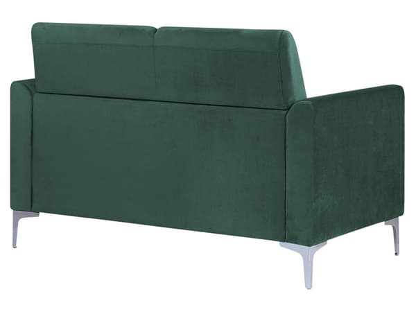 Sofa Grønn Stoff Trekk Sølv Ben 2-seter Loveseat Glamour