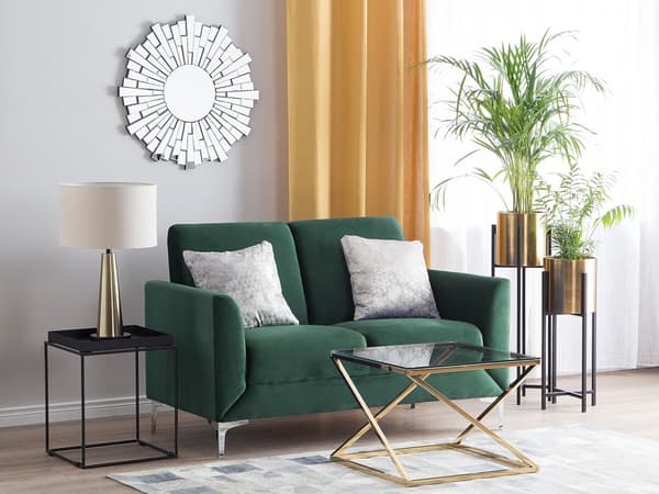 Sofa Grønn Stoff Trekk Sølv Ben 2-seter Loveseat Glamour