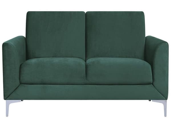 Sofa Grønn Stoff Trekk Sølv Ben 2-seter Loveseat Glamour