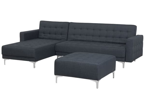 Hjørnesofa Mørkegrå Stoff 4-Seter med fotskammel Moderne L-form Høyrevendt sjeselong
