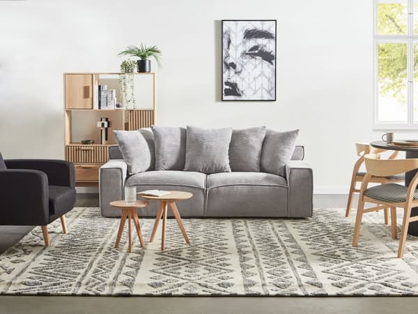 Sofa Kordfløyel Lysegrå 3 Seter Komfortabel Stue Moderne Retro