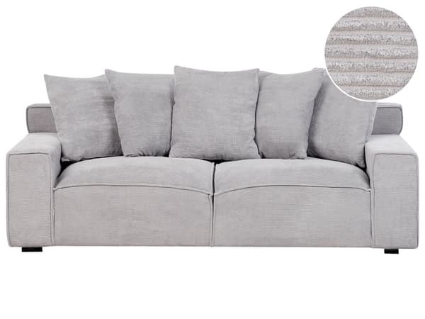 Sofa Kordfløyel Lysegrå 3 Seter Komfortabel Stue Moderne Retro