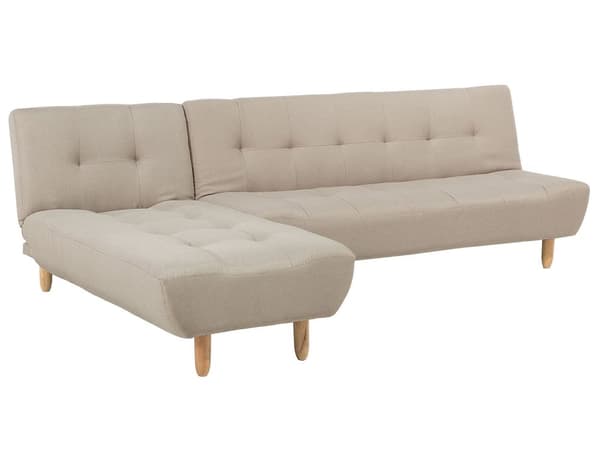 Hjørnesofa Beige stoff møbeltrekk Lyse treben Høyrehånds sjeselong 4-seters