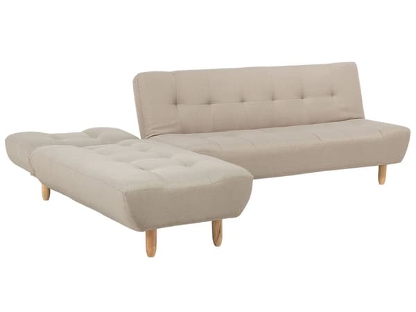 Hjørnesofa Beige stoff møbeltrekk Lyse treben Høyrehånds sjeselong 4-seters